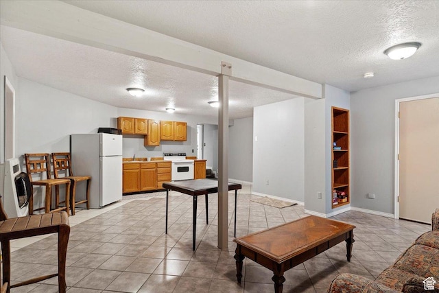 3388 N Eden Hills Dr, Eden, UT 84310 - tiled living room with sink, a textured ceiling, and built in shelves