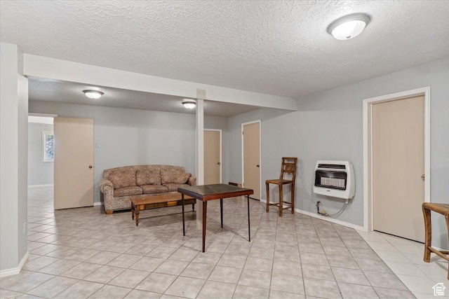 3388 N Eden Hills Dr, Eden, UT 84310 - living room featuring light tile patterned flooring, heating unit, and a textured ceiling