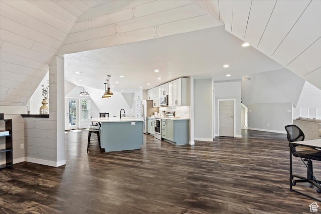 3388 N Eden Hills Dr, Eden, UT 84310 - interior space with lofted ceiling, sink, and dark hardwood / wood-style flooring