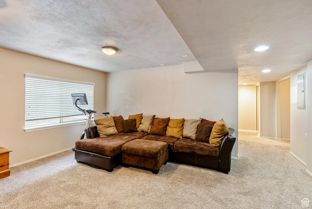 693 N Devonshire Dr, Saratoga Springs, UT 84045 - living room featuring light carpet, electric panel, and a textured ceiling