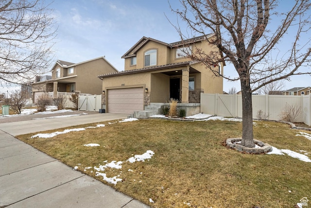 693 N Devonshire Dr, Saratoga Springs, UT 84045 - view of front facade with a garage and a front lawn