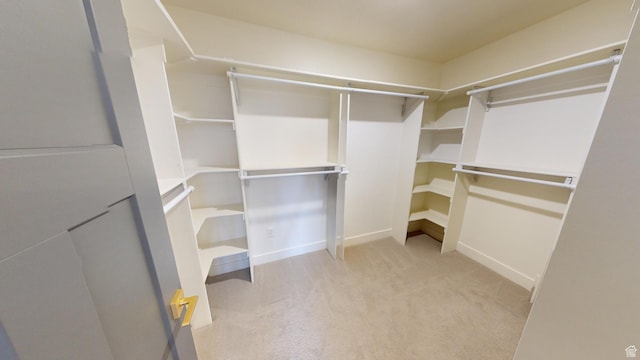 spacious closet featuring light carpet