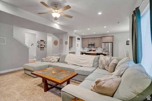 3529 W 4150 S, West Haven, UT 84401 - living room with ceiling fan and light wood-type flooring