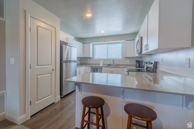 128 N Lone Rock Dr Unit 204, Hurricane, UT 84737 - kitchen featuring appliances with stainless steel finishes, a peninsula, dark wood finished floors, a sink, and white cabinets
