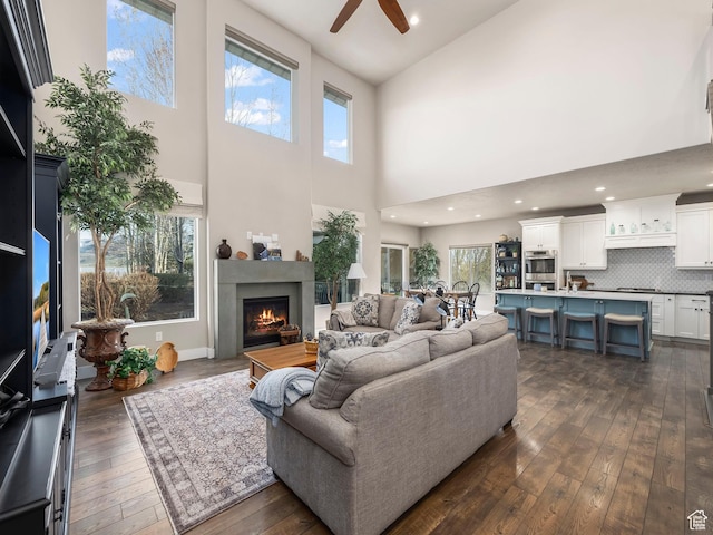 2654 E Water Wheel Ct, Heber City, UT 84032 - living room featuring dark hardwood / wood-style floors and ceiling fan