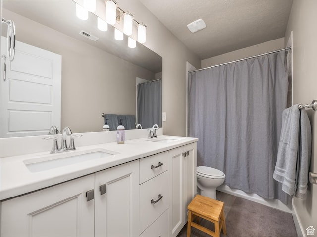 2654 E Water Wheel Ct, Heber City, UT 84032 - full bathroom with vanity, shower / tub combo, a textured ceiling, and toilet