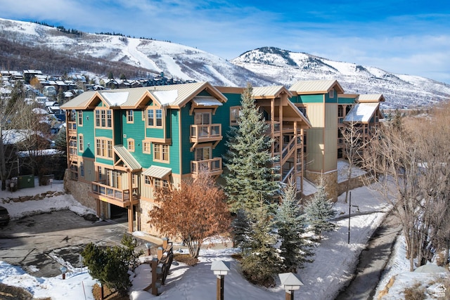 exterior space featuring a mountain view