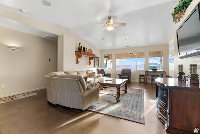 living room with ceiling fan