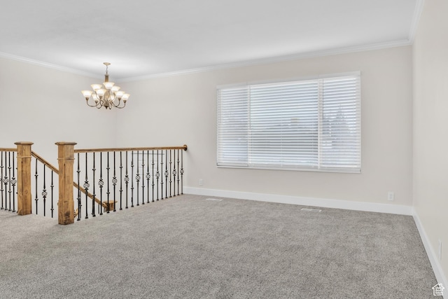 1838 W 13070 S, Riverton, UT 84065 - carpeted spare room featuring baseboards, a chandelier, and crown molding