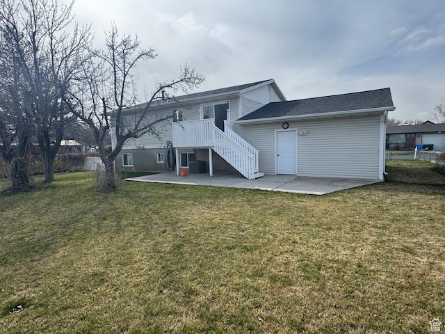 1838 W 13070 S, Riverton, UT 84065 - back of house with a lawn, central AC, stairs, and a patio area