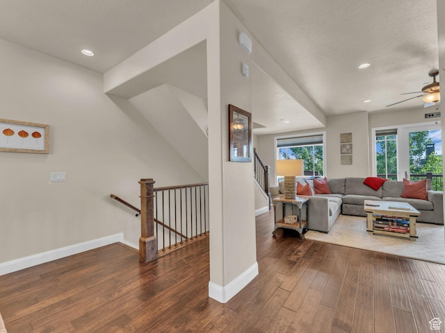 4163 Fairway Ln Unit B-4, Park City, UT 84098 - living room with a ceiling fan, wood-type flooring, baseboards, and recessed lighting