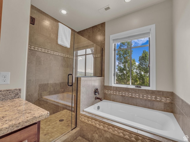 4163 Fairway Ln Unit B-4, Park City, UT 84098 - bathroom with a garden tub, a stall shower, vanity, and recessed lighting