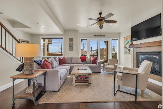 4163 Fairway Ln Unit B-4, Park City, UT 84098 - living room with ceiling fan, hardwood / wood-style floors, and a tile fireplace