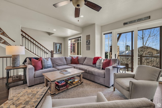 4163 Fairway Ln Unit B-4, Park City, UT 84098 - living room with light hardwood / wood-style floors and ceiling fan
