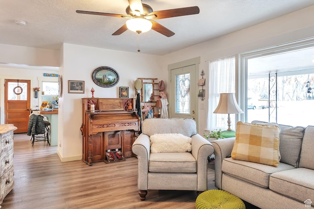 700 S 800 E, Springville, UT 84663 - living room with ceiling fan, light hardwood / wood-style flooring, and a textured ceiling