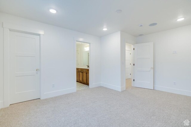 1292 S 1220 E, Salem, UT 84653 - unfurnished bedroom with baseboards, recessed lighting, light colored carpet, and connected bathroom