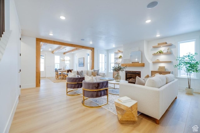 1292 S 1220 E, Salem, UT 84653 - living area with light wood-style flooring, baseboards, a wealth of natural light, and recessed lighting