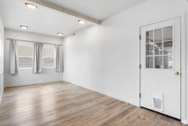 506 S 330 E, American Fork, UT 84003 - spare room featuring light wood-style flooring, beamed ceiling, baseboards, and recessed lighting