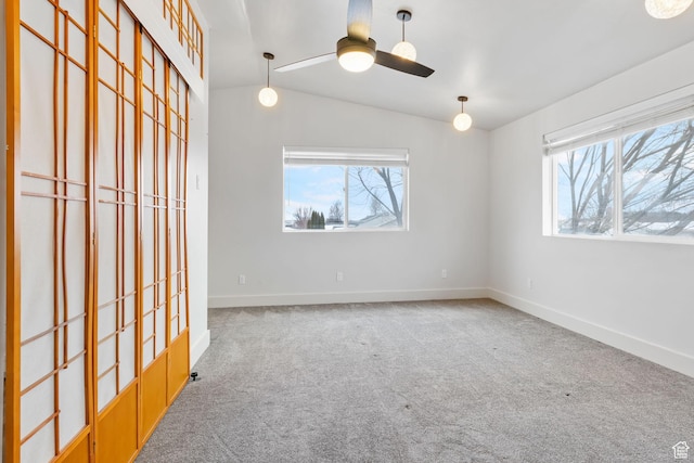 506 S 330 E, American Fork, UT 84003 - unfurnished room featuring lofted ceiling, baseboards, a ceiling fan, and carpet floors