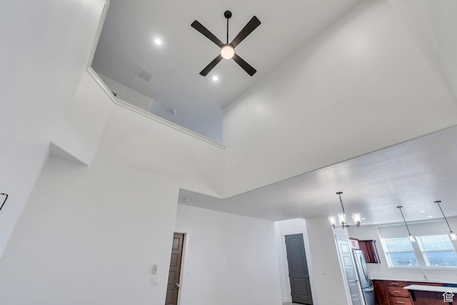 1455 N 3600 W, Lehi, UT 84043 - room details with stainless steel fridge and ceiling fan with notable chandelier