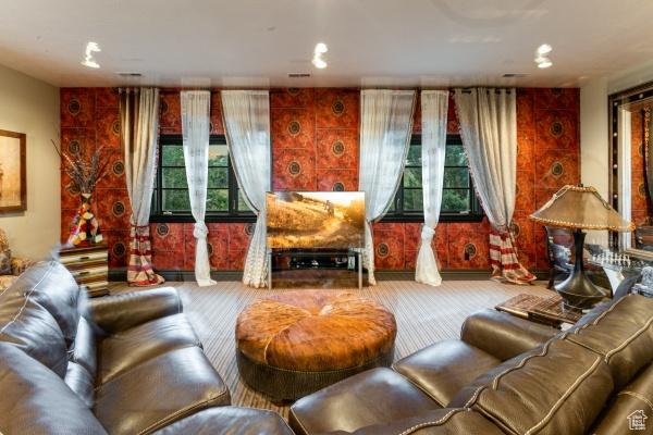 living room with carpet floors