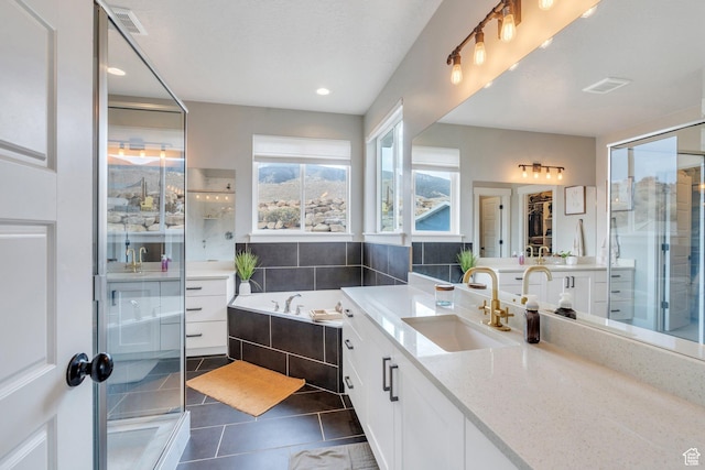 668 W Leroy Cir, Saratoga Springs, UT 84045 - full bath with vanity, a bath, visible vents, and a shower stall