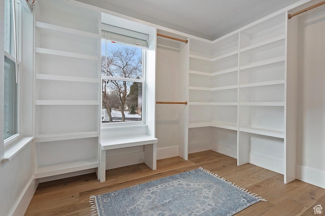 spacious closet with wood finished floors