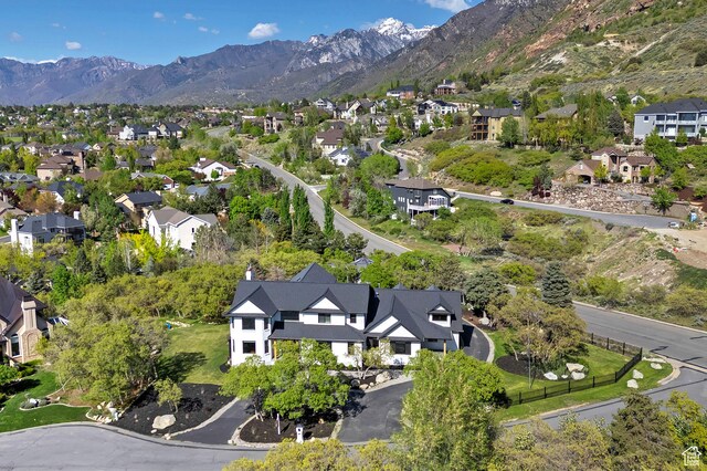 aerial view with a mountain view and a residential view