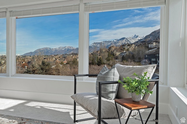 balcony featuring a mountain view