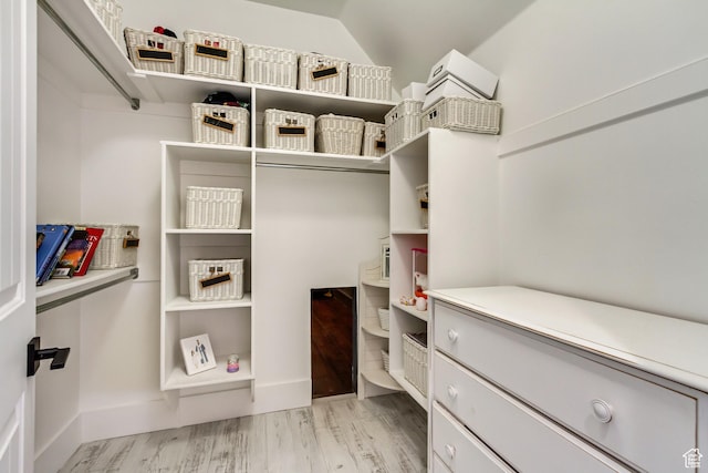 spacious closet featuring light hardwood / wood-style flooring