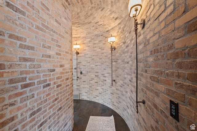 9632 N 5650 W, Highland, UT 84003 - wine room featuring hardwood / wood-style flooring, brick ceiling, and brick wall
