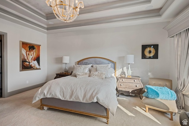 9632 N 5650 W, Highland, UT 84003 - bedroom with a notable chandelier, a tray ceiling, carpet floors, and ornamental molding