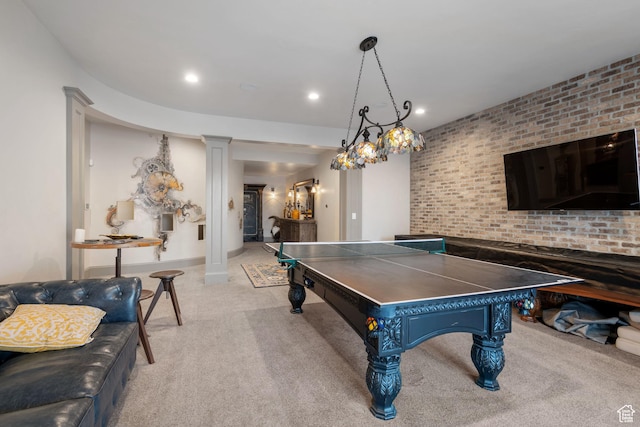 9632 N 5650 W, Highland, UT 84003 - game room with brick wall, light carpet, and ornate columns