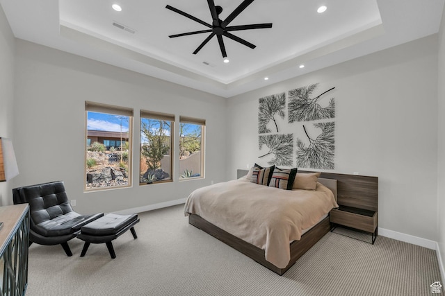 2090 N Tuweap Dr Unit 56, St George, UT 84770 - bedroom featuring light carpet, a tray ceiling, recessed lighting, and baseboards