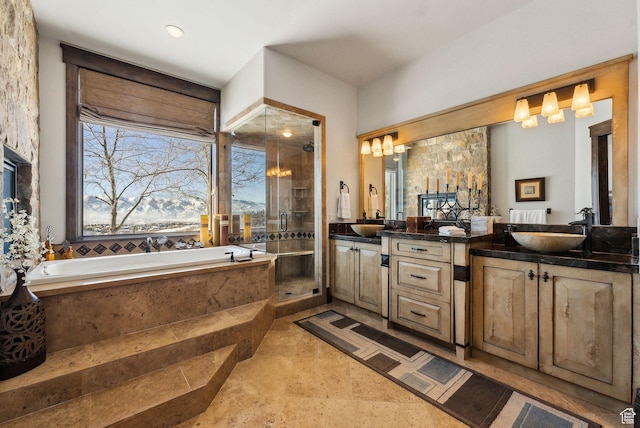 8435 N Ranch Garden Rd, Park City, UT 84098 - full bath featuring a stall shower, a bath, and double vanity