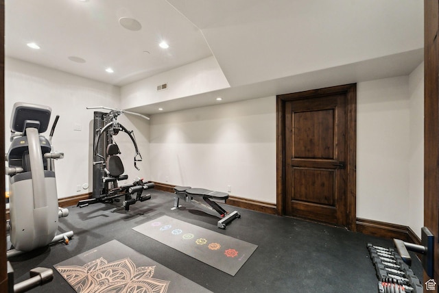 8435 N Ranch Garden Rd, Park City, UT 84098 - exercise area featuring baseboards and recessed lighting