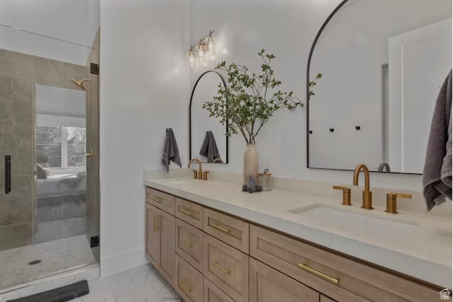 208 W Stone Gate Ln, Provo, UT 84604 - full bath with double vanity, a stall shower, and marble look tiles