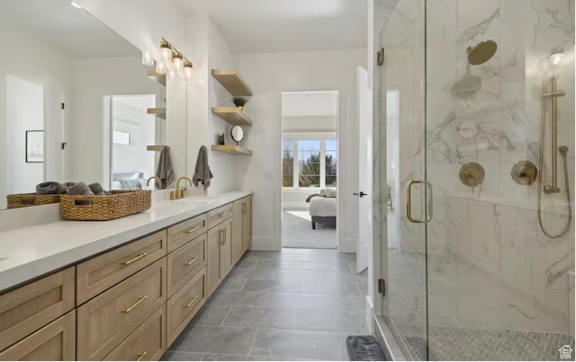 208 W Stone Gate Ln, Provo, UT 84604 - bathroom with ensuite bathroom, a marble finish shower, and vanity
