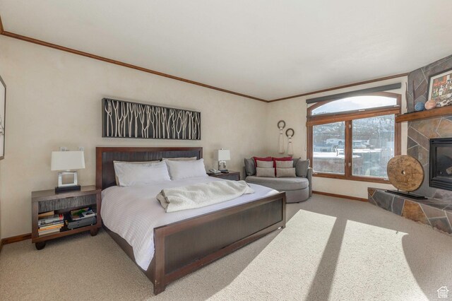 751 Main St Unit 415, Park City, UT 84060 - carpeted bedroom with ornamental molding and a fireplace