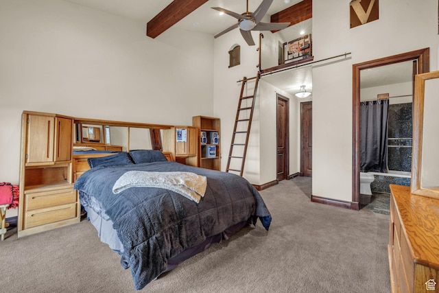 4230 Moosehollow Rd, Park City, UT 84098 - bedroom featuring a towering ceiling, carpet flooring, and beam ceiling