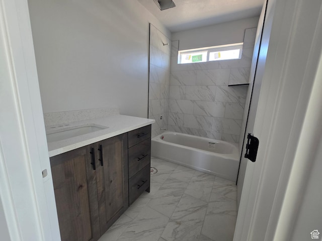 1928 W 1340 N, Clinton, UT 84015 - full bathroom with marble look tile flooring, shower / bath combination, and vanity