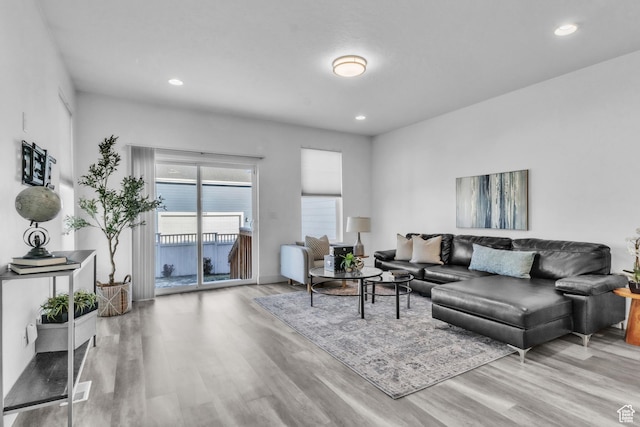 living room with light hardwood / wood-style flooring