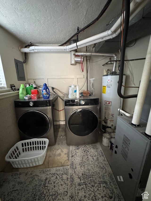 1050 S 500 W, Vernal, UT 84078 - laundry room with gas water heater, separate washer and dryer, electric panel, and a textured ceiling