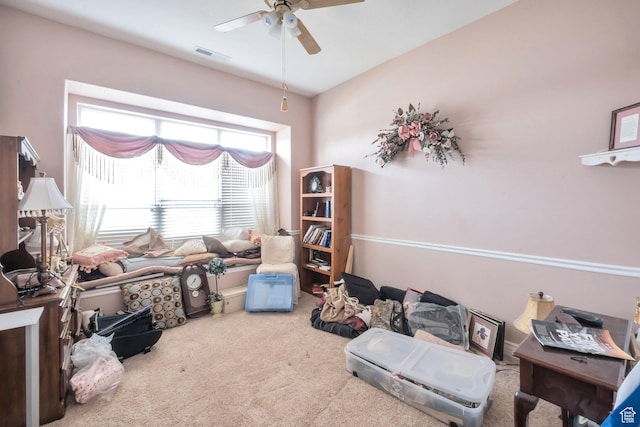1839 E River Bottom Rd, Springville, UT 84663 - living area with carpet and a ceiling fan