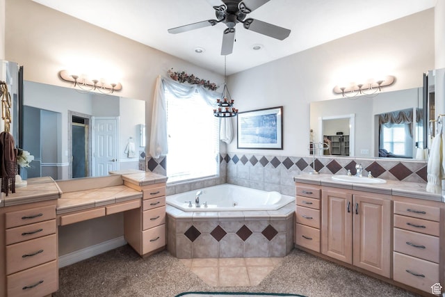 1839 E River Bottom Rd, Springville, UT 84663 - full bathroom featuring healthy amount of natural light, a whirlpool tub, vanity, and a ceiling fan