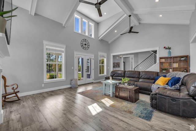 1932 W 200 N, Kaysville, UT 84037 - living room with ceiling fan, a healthy amount of sunlight, and light hardwood / wood-style floors