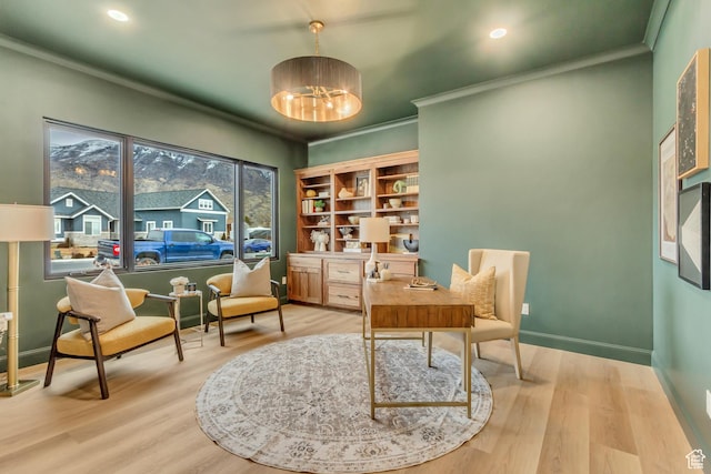 909 W 1180 N, Pleasant Grove, UT 84062 - office featuring a chandelier, wood finished floors, crown molding, baseboards, and recessed lighting