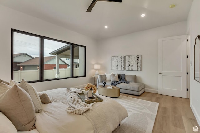 909 W 1180 N, Pleasant Grove, UT 84062 - bedroom with light wood-style floors, baseboards, a ceiling fan, and recessed lighting
