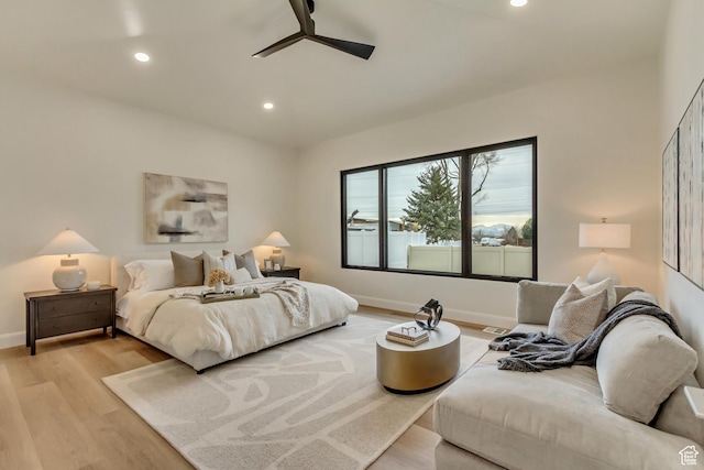 909 W 1180 N, Pleasant Grove, UT 84062 - bedroom featuring light wood-style floors, recessed lighting, baseboards, and ceiling fan