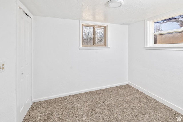 interior space with carpet floors, a textured ceiling, and plenty of natural light